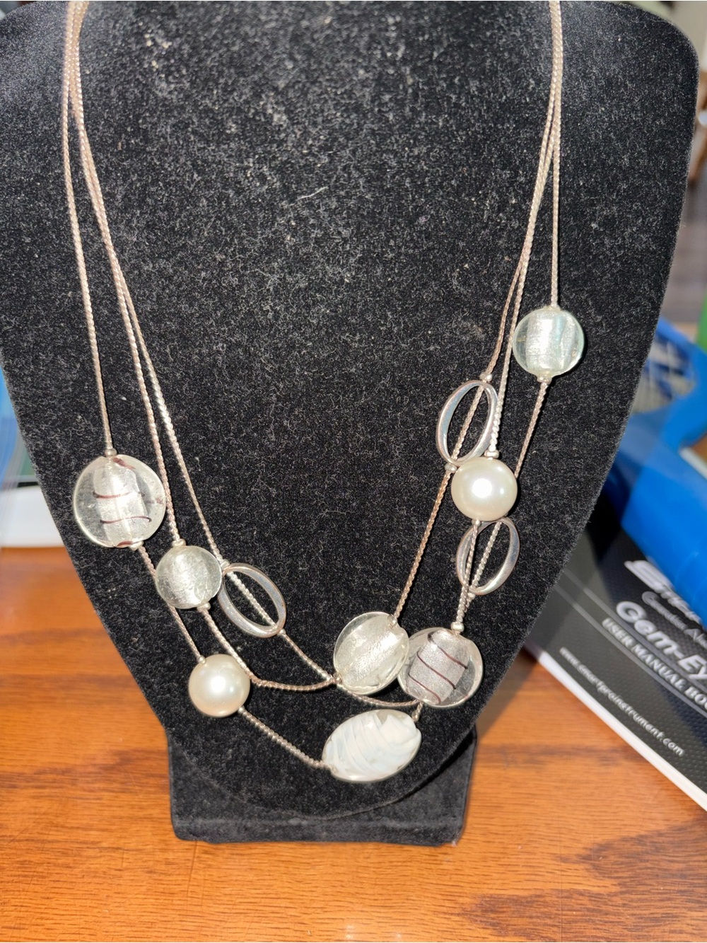 Multi-Strand Silver and Pearl Pendant Necklace - Women Jewelry 10 Inch